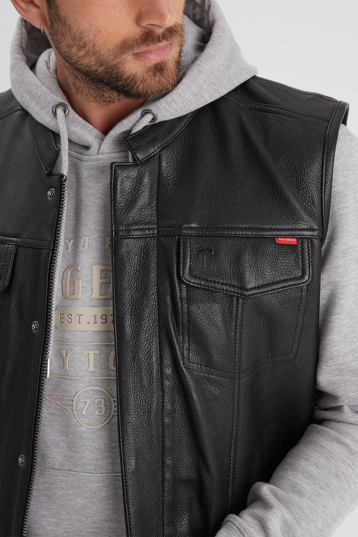 Grainy goatskin leather vest, sleeveless, with a hidden zip fastening. - Image n°5