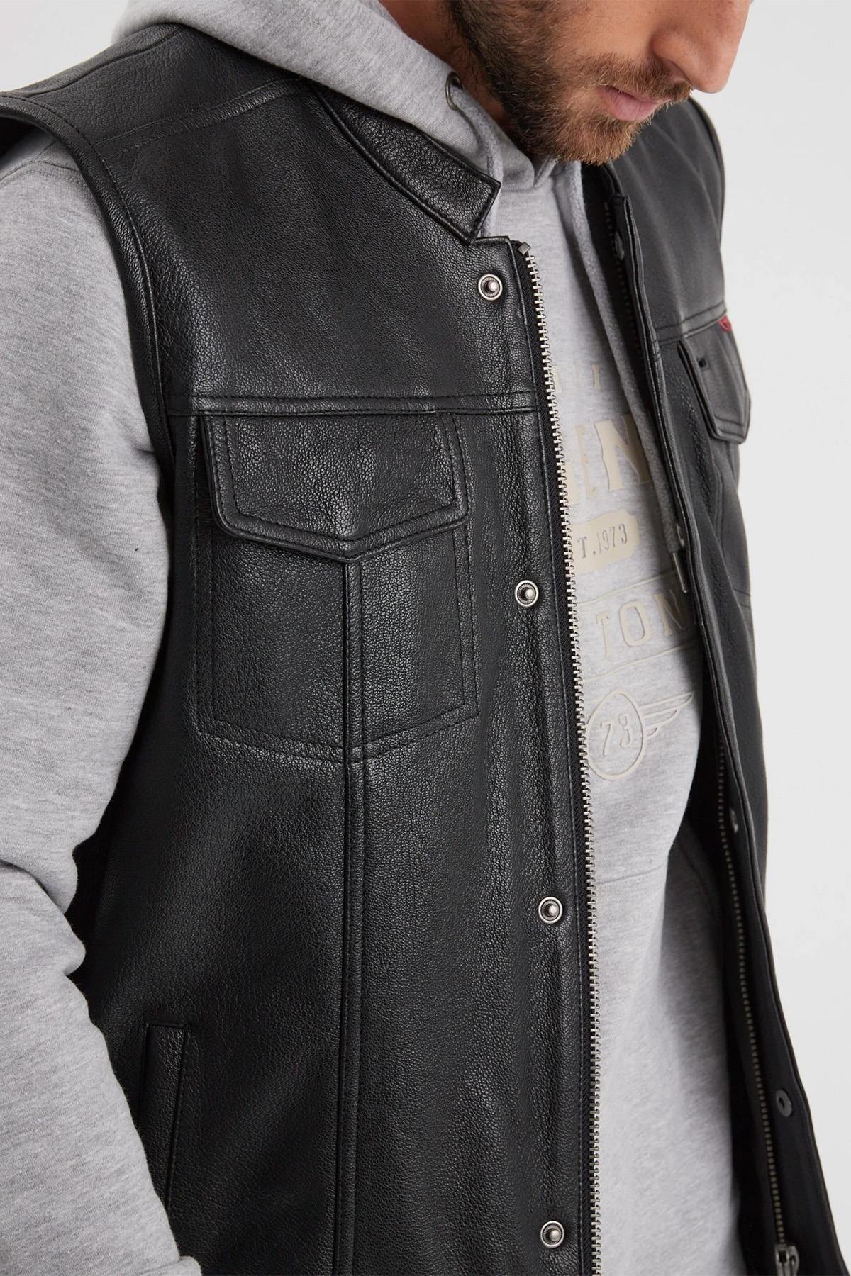 Cafe racer type leather biker vest - Image n°3