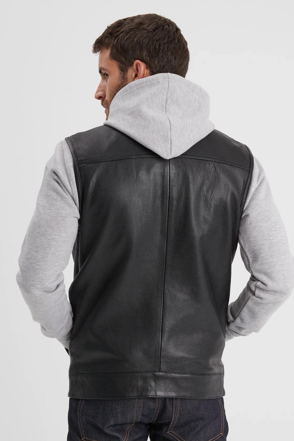Grainy goatskin leather vest, sleeveless, with a hidden zip fastening. - Image n°6