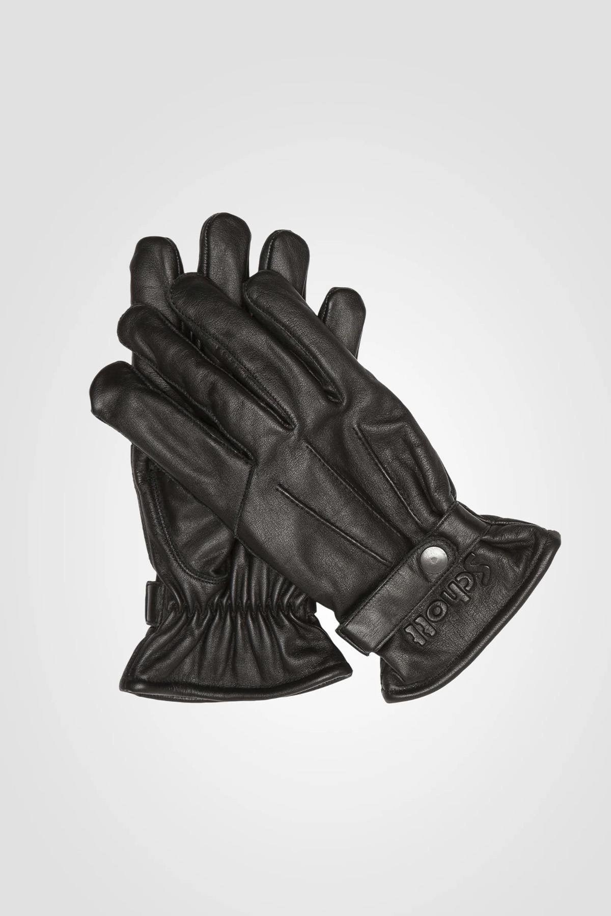 Black buffalo leather snap gloves - Image n°2