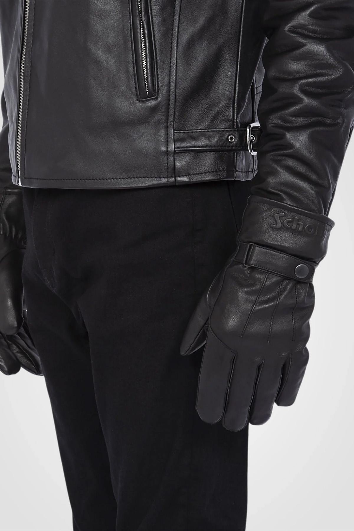 Black buffalo leather snap gloves - Image n°1