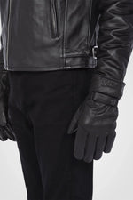 Black buffalo leather snap gloves - Image n°1