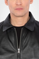 Black leather jacket with shirt collar - Image n°3