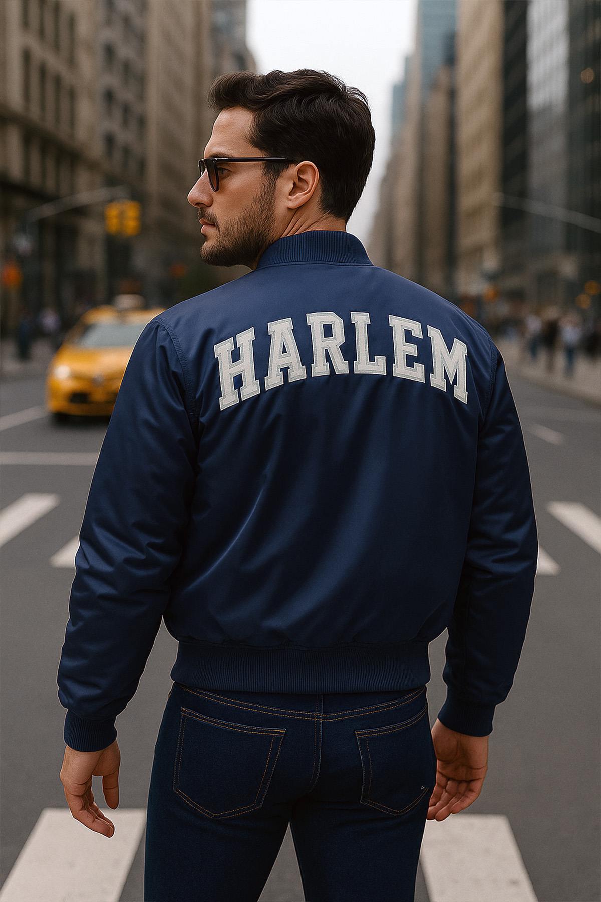Navy blue nylon "Harlem" bomber jacket - Image n°1