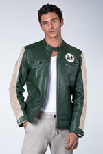 Green leather biker-collar jacket - Image n°2