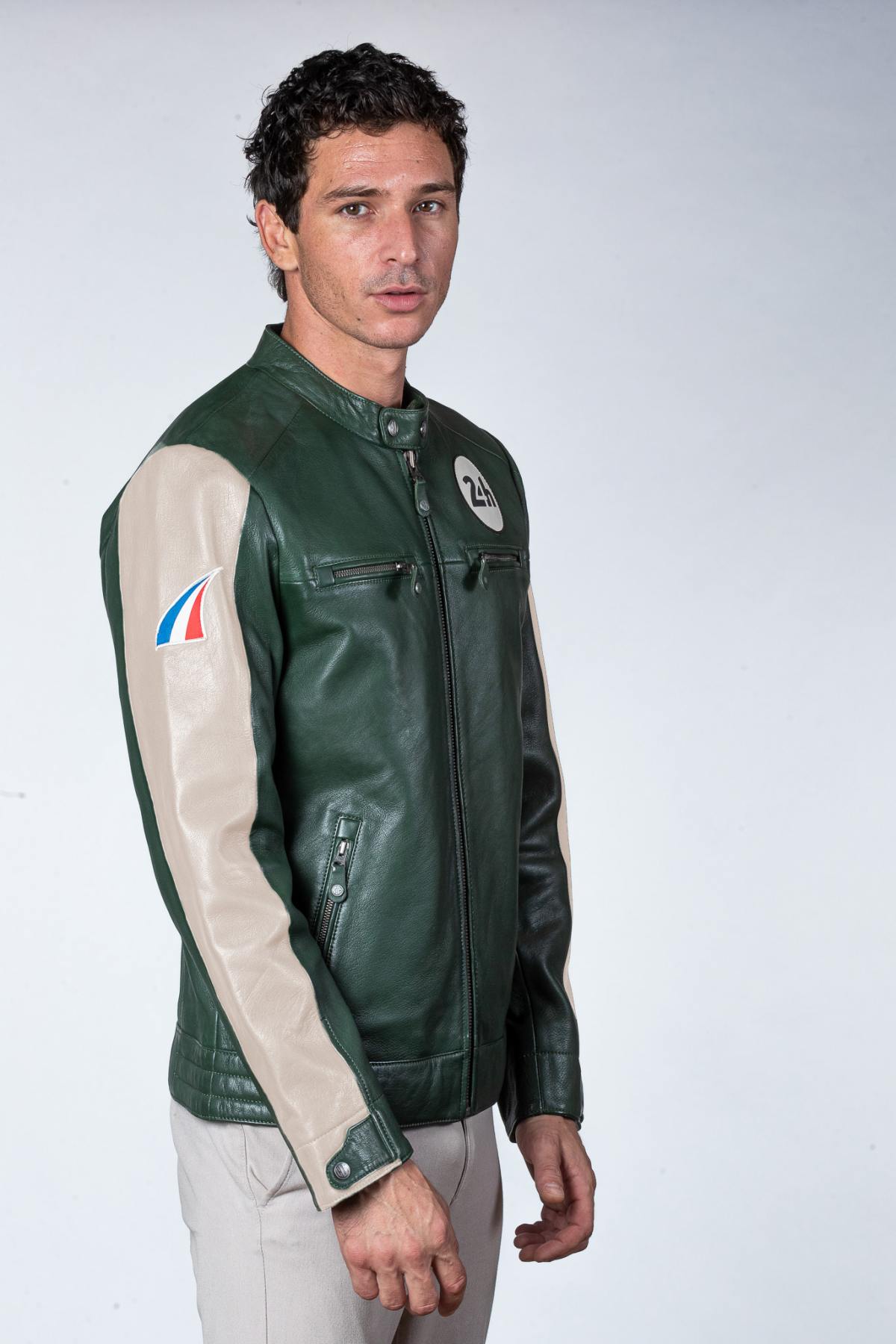 Lightweight green sheep leather jacket, inspired by Le Mans racing. - Image n°5