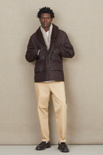 Brown leather jacket with sheepskin shawl collar - Image n°5