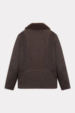 Chevignon's cacao cowhide coat with fur-trimmed shawl collar. - Image n°8