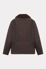 Chevignon's cacao cowhide coat with fur-trimmed shawl collar. - Image n°8
