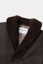 Brown leather jacket with sheepskin shawl collar - Image n°3