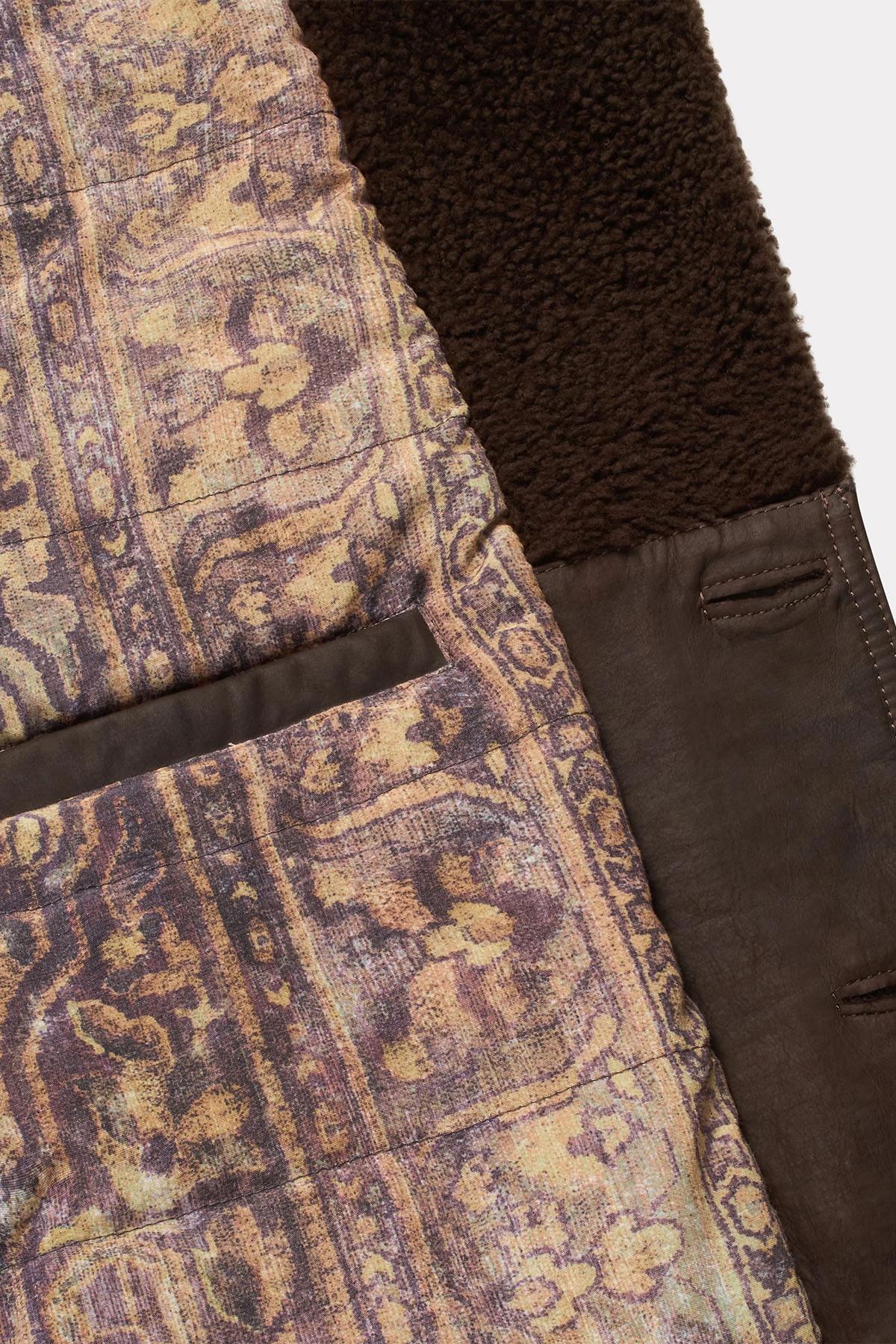 Brown leather jacket with sheepskin shawl collar - Image n°4