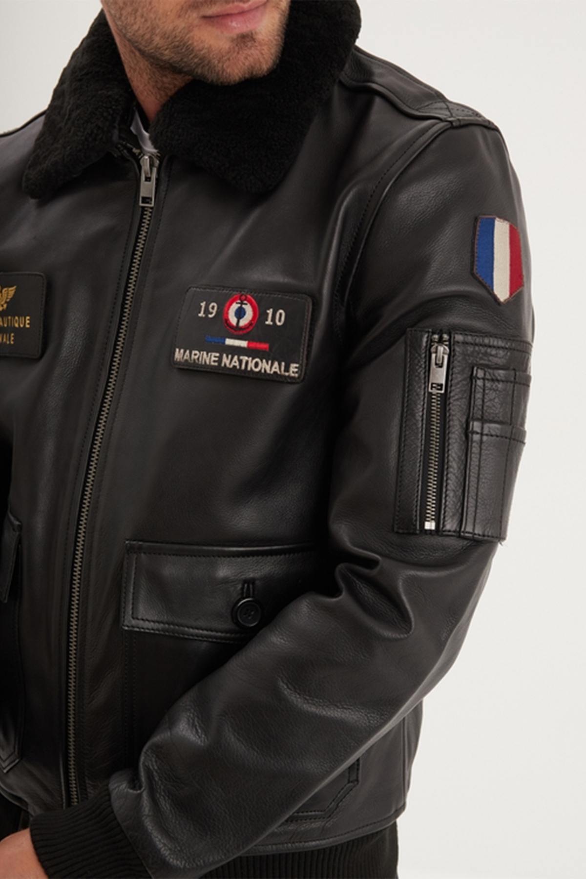 Black leather jacket of the French Navy - Image n°2