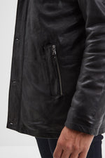 Black leather jacket with stand-up collar and removable facing - Image n°4