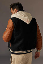 Black and cognac leather teddy with removable hood - Image n°2