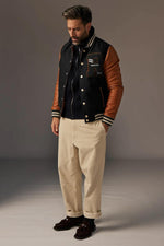 Black and cognac leather teddy with removable hood - Image n°3