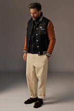 Black and cognac leather teddy with removable hood - Image n°3