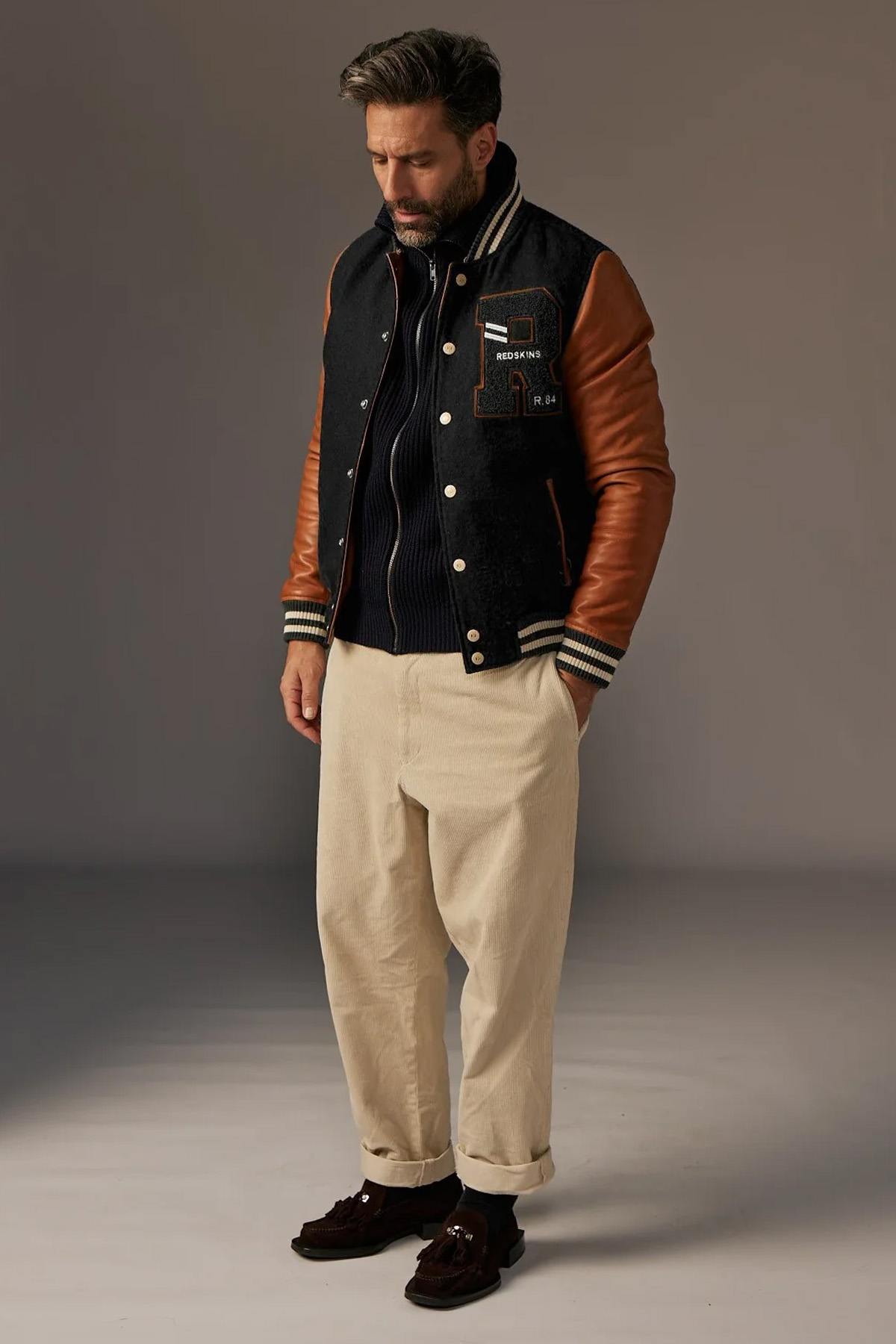 Black and cognac leather teddy with removable hood - Image n°3