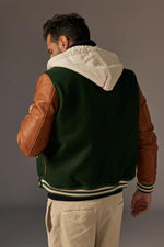 Green and cognac leather teddy with removable hood - Image n°4
