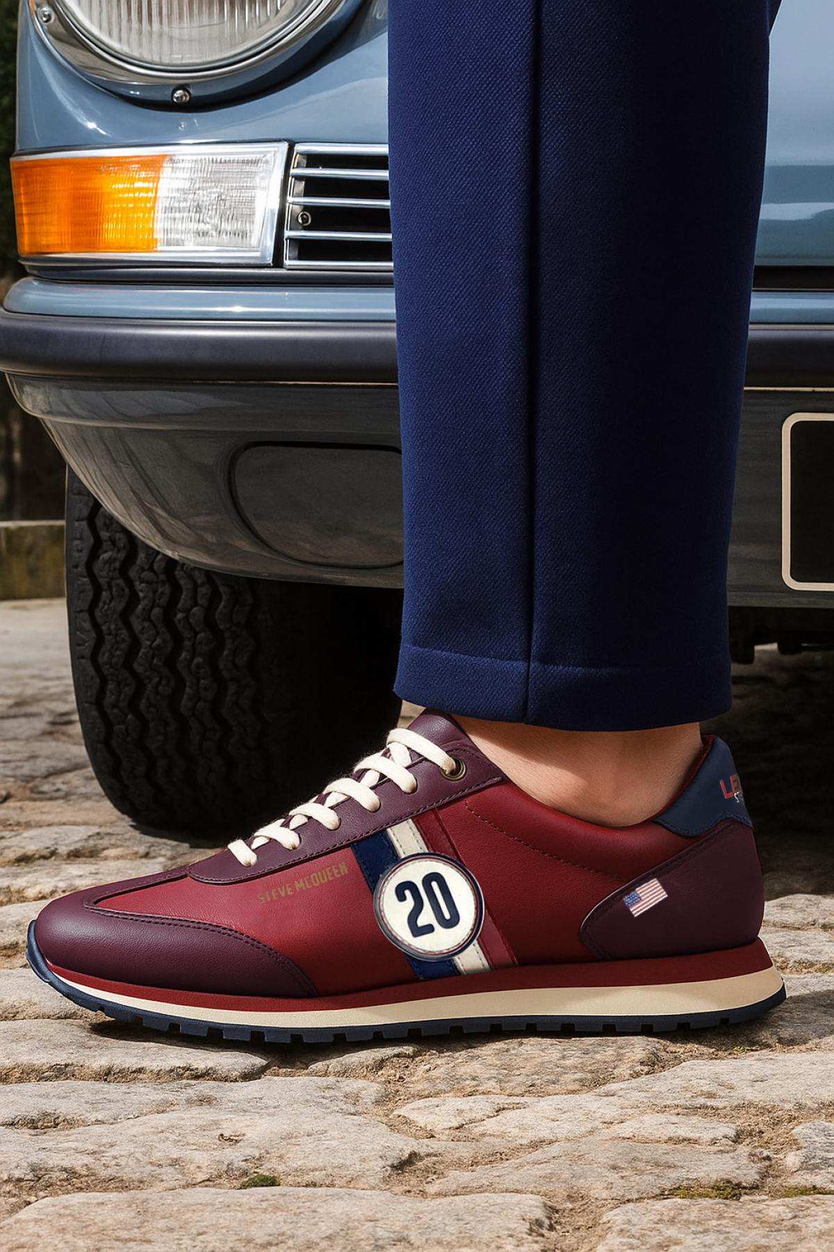 Dark red leather racing sneakers - Image n°1