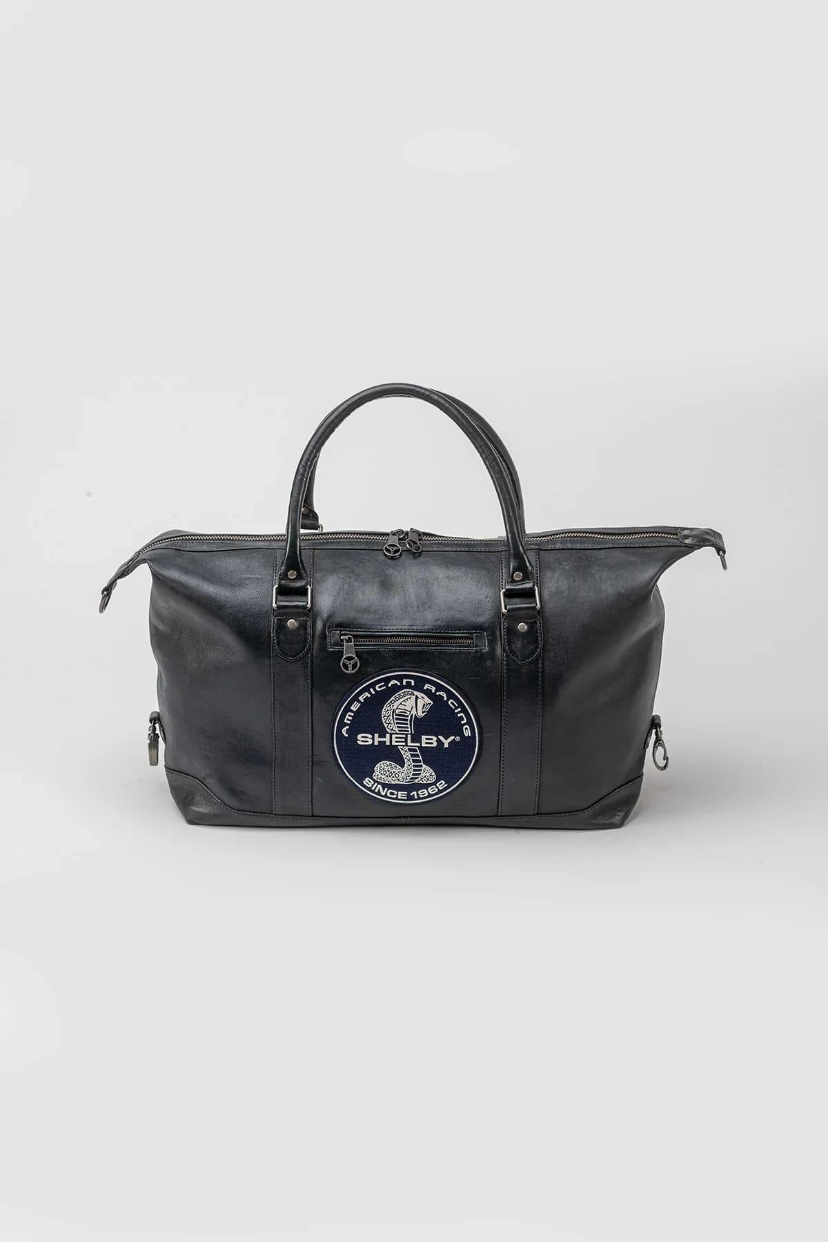 Navy Blue Leather Travel Bag with Shelby Logo - Image n°1