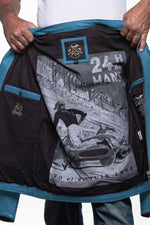 Ocean blue racing biker collar leather jacket - Image n°3