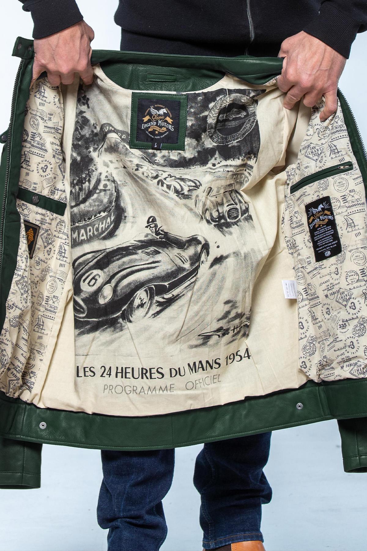 Green sheepskin jacket: Le Mans heritage meets timeless biker style. - Image n°7