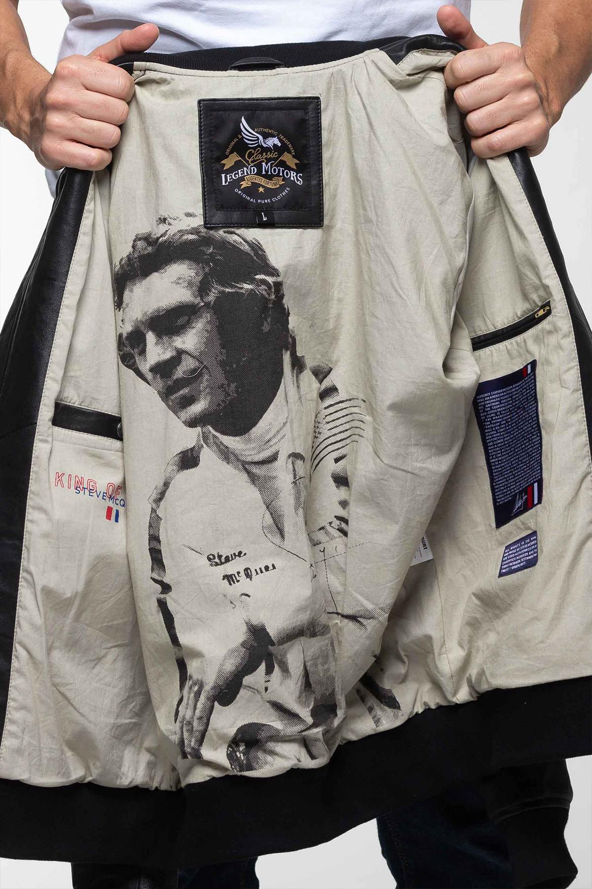 Men's black round-neck leather jacket - Image n°3