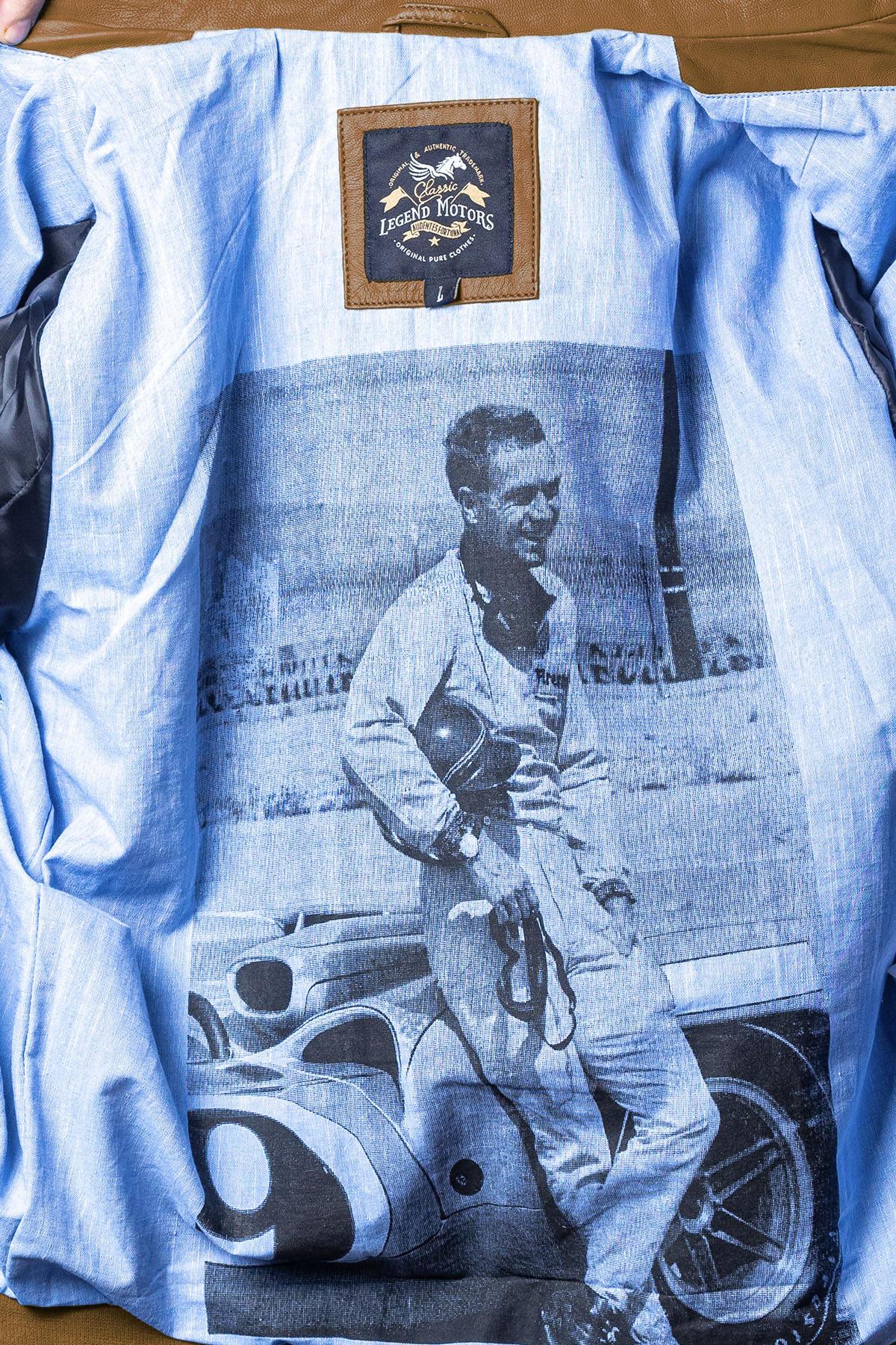 Steve McQueen Tortoise Brown Shirt Collar Leather Jacket - Image n°3