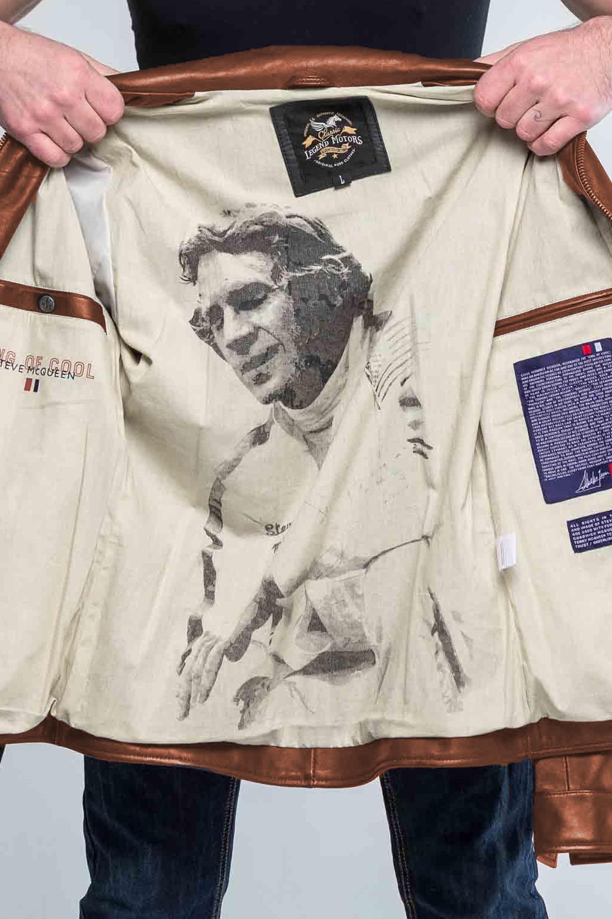 Aged taupe sheep leather jacket-snap pockets, ribbed cuffs, racing flair. - Image n°4