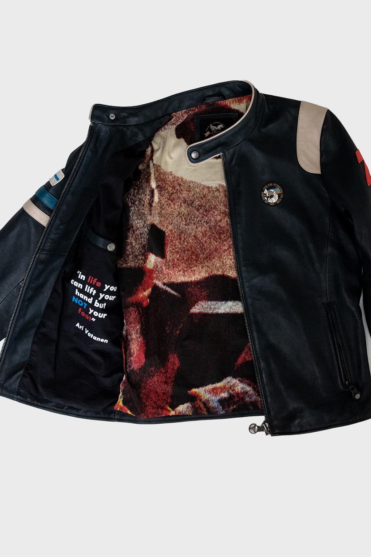 Navy sheepskin jacket honouring Ari Vatanen's motorsport heritage. - Image n°7