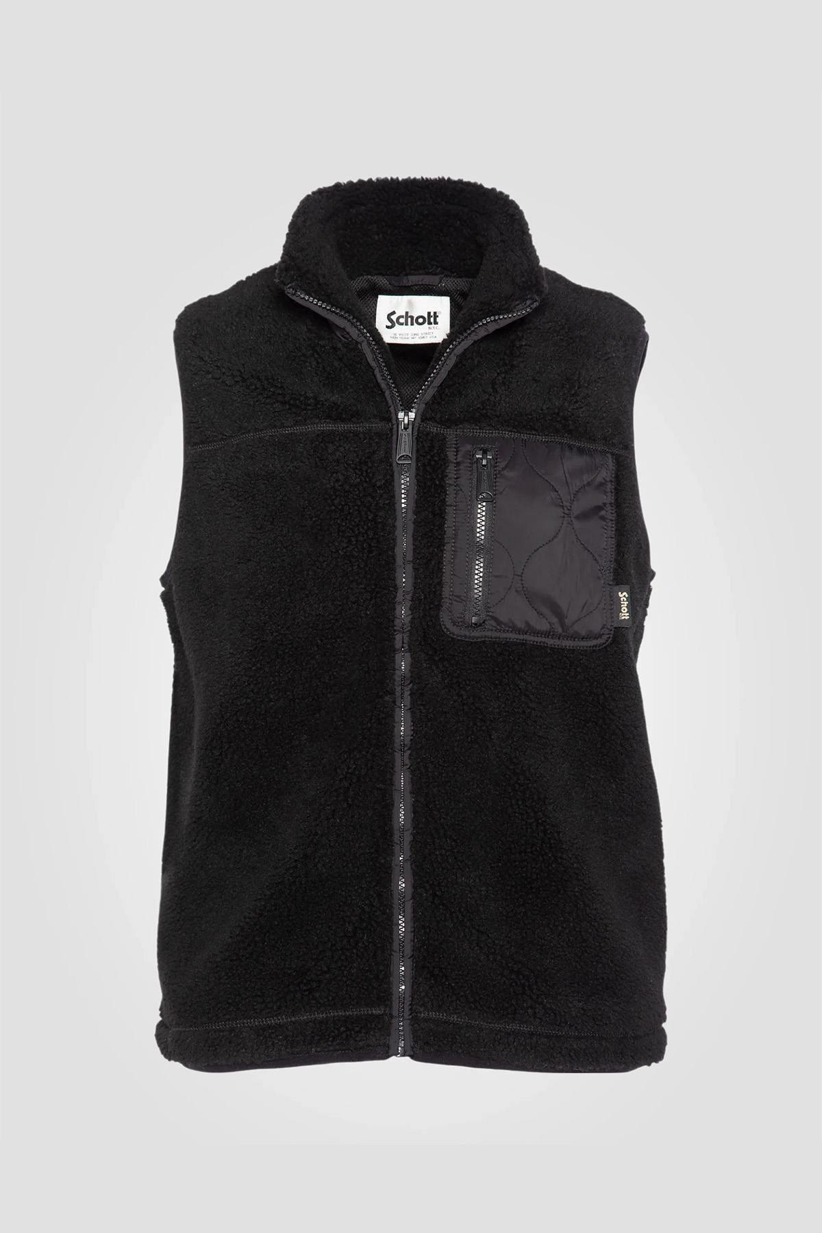Schott NYC's black gilet with vegan sherpa. Lightweight and versatile. - Image n°1
