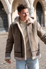 Bomber jacket with hood in aged sand colour - Image n°5