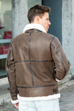 Aged brown shearling jacket-classic aviator warmth and vintage appeal. - Image n°2