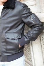 Men's Brown Leather Bomber Jacket - Image n°6