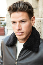 Brown sheepskin aviator jacket with removable collar for all seasons. - Image n°5