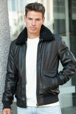 High-quality black leather aviator jacket for men - Image n°6