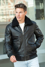 High-quality black leather aviator jacket for men - Image n°3