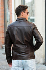 Dark brown cowhide Schott LC9521D with shirt collar and zip fastening. - Image n°3