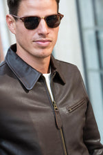 Dark brown casual thick leather jacket - Image n°6