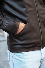 Dark brown casual thick leather jacket - Image n°7