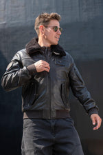 Brown leather aviator jacket from the Patrouille de France in superior quality - Image n°2