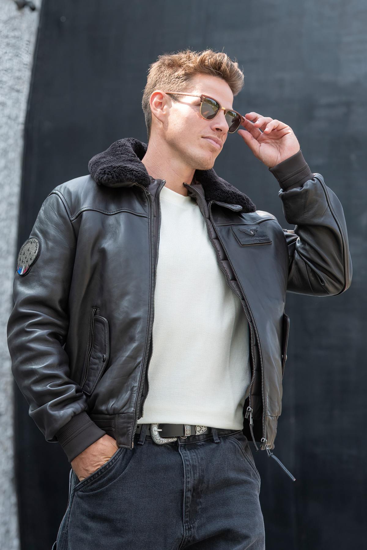 The RAFAL 2.0 Ycon Brown: Redskins' lambskin aviator jacket. - Image n°1