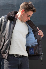 Brown leather aviator jacket from the Patrouille de France in superior quality - Image n°6