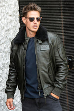 Khaki leather aviator jacket designed for the Patrouille de France - Image n°8