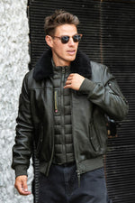 Khaki leather aviator jacket designed for the Patrouille de France - Image n°2