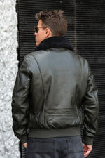 Khaki leather aviator jacket designed for the Patrouille de France - Image n°3