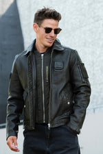 Khaki leather aviator jacket with shirt collar, Patrouille de France - Image n°8