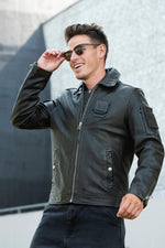 Khaki leather aviator jacket with shirt collar, Patrouille de France - Image n°5