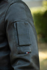 Khaki leather aviator jacket with shirt collar, Patrouille de France - Image n°9