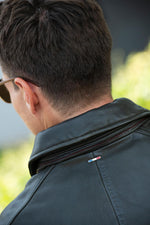 Khaki leather aviator jacket with shirt collar, Patrouille de France - Image n°7
